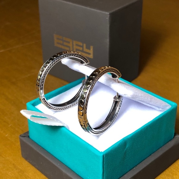 EFFY 18k Yellow Gold and Sterling Silver Med size Hoop Earrings - Picture 6 of 8